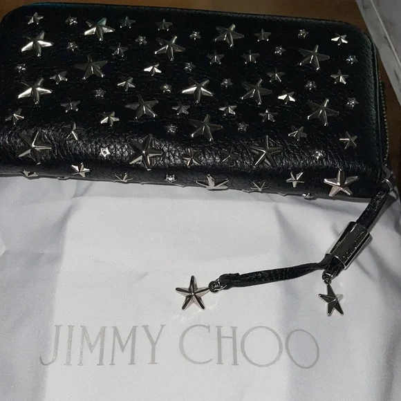 Jimmy Choo Filipa Black wallet deerskin with crystal stars box n dust bag